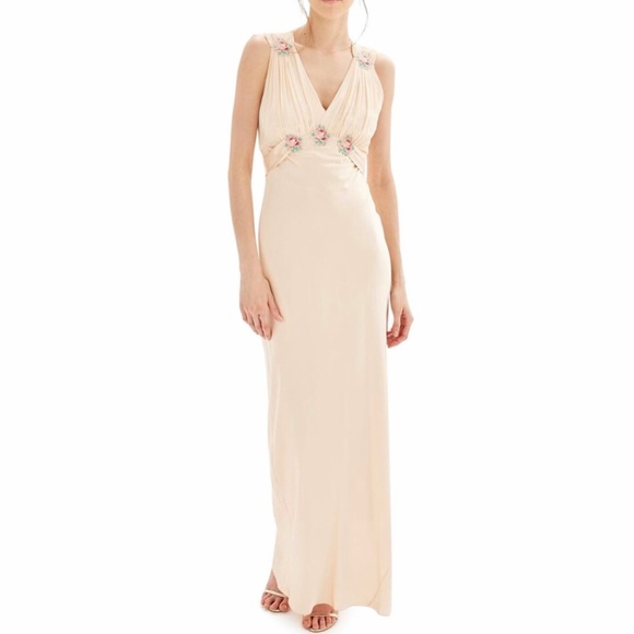 COPY - TOPSHOP Embroidered Silk Gown in Nude - Picture 1 of 16